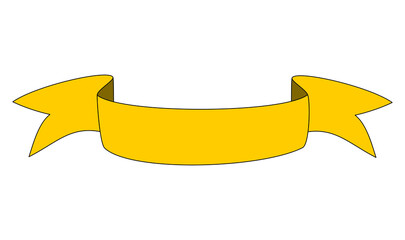 Yellow cartoon ribbon banner with folded ends, blank space for text. Simple flat vector. No background © Juanpa Duque