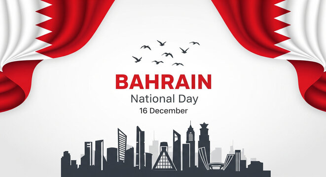 Bahrain National Day: December 16 Holiday Banner with City Silhouette