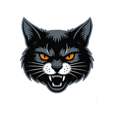 Powerful Wild Feline Face with Bared Teeth and Glowing Orange Eyes vector 