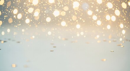 Golden confetti falling against a white background.