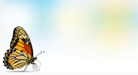 Obraz premium A butterfly with orange and black wings on a blurred background.