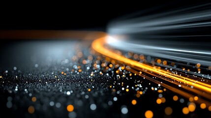 Abstract Light Trails and Glowing Particles on Dark Background image photo