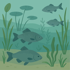Wetland Fish Flat Vector Illustration