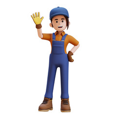 Female Handywoman Construction Worker waving hello