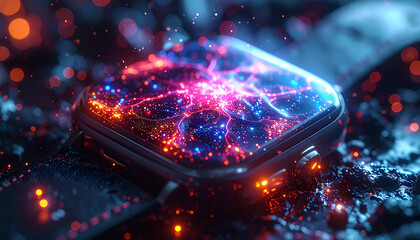 Digital Intelligence Unleashed: A smart watch pulsates with a vibrant display of interconnected data streams, showcasing the dynamic fusion of technology and information.