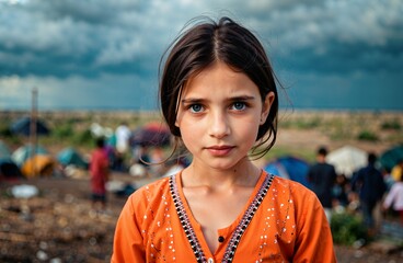 Young girl in refugee camp