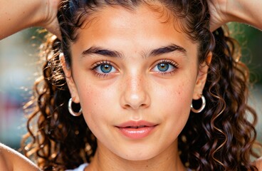 Beautiful young woman with curly hair
