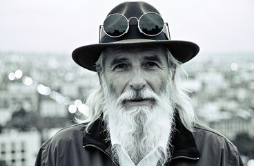 Elderly man with hat and sunglasses