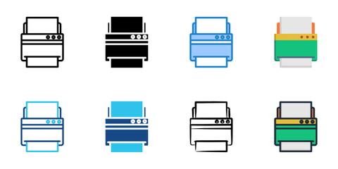 Printer icon set multiple style vector collection. Editable Stroke 
