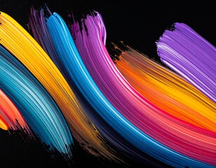 Bold, curving strokes of vibrant paint against a solid black backdrop