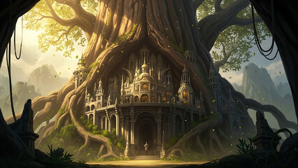 Fototapeta premium Ancient castle integrated into a massive tree