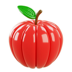 A smooth, glossy segmented red apple isolated on white, showing rounded curves and a natural leaf for clean, contemporary food illustrations.