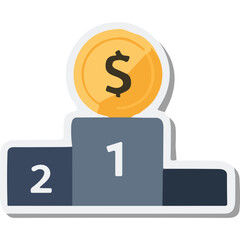 Gold Coin with Dollar Sign on a Victory Podium with First and Second Place Indicators Representing Financial Success and Achievement