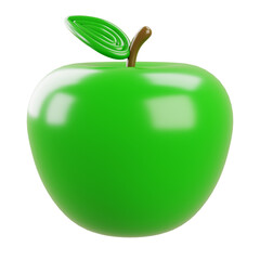 A glossy green apple isolated on a white background, highlighting its smooth surface, vibrant color, and natural leaf for clean, healthy food presentations.