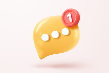 3D speech bubbles with notice symbol signs icon on social media. Chat dialogue bubble or user reply sign for important feedback in reminder. 3d speech announce icon vector render illustration