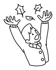 Png boy throwing autumn leaves doodle, transparent background