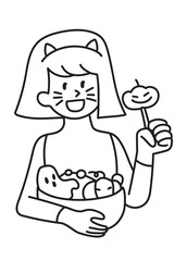 Png girl with Halloween candies doodle, transparent background
