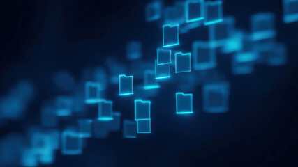 Technology cyberspace information datum glow blocks float in dark abstract background showing data flow and network link with dynamic light motion futuristic mood and secure system vibe