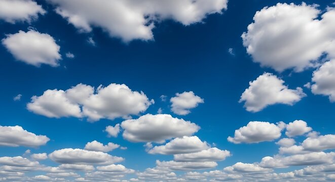 Fluffy Cumulus Clouds Drifting in a Vibrant Blue Sky.