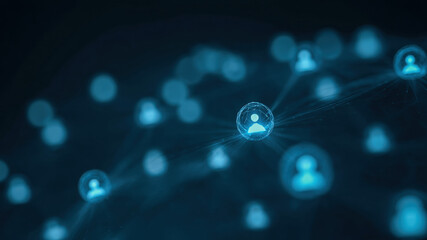 Digital network blue user icon connection data technology cyberspace communication glowing energy pulses link across abstract grid, conveying modern connectivity and quiet optimism