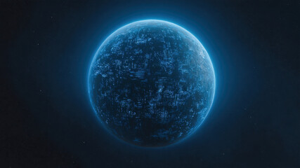 Fototapeta premium Glowing planet blue sphere digital grid sci fi cyber world night sky space futuristic technology cyberspace information datum pulses evoke wonder in serene cosmic scene