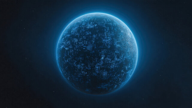 Glowing planet blue sphere digital grid sci fi cyber world night sky space futuristic technology cyberspace information datum pulses evoke wonder in serene cosmic scene - Powered by Adobe