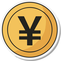 Fototapeta premium Golden Coin With Yen Symbol In The Center Isolated On White Background Flat Design Style Illustration