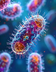 Close-up view of a vibrant, microscopic pathogen