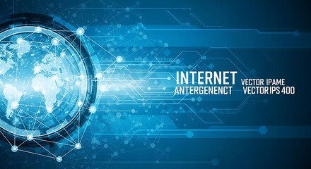 Global Internet Network Connection with World Map and Digital Data Transfer.