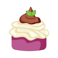 Pink Cupcake With Cream And Cherry