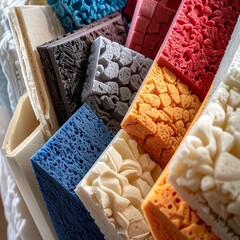 Colorful assortment of foam blocks with various textures and patterns