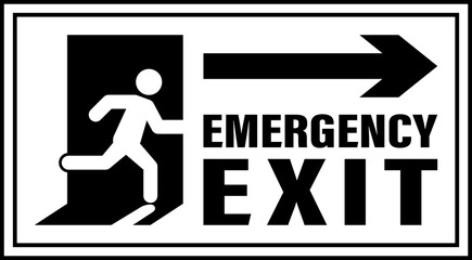 Emergency exit text. Right arrow emergency exit sign. Right-side emergency exit signboard outline.  Emergency exit vector art transparent png.