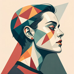 Geometric Portrait: An artistic portrait, rendered with a striking geometric design. It features a person's profile, showcasing a vibrant array of polygonal shapes and colors. 