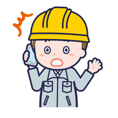 スマートフォンを使う「工事作業員」の男性
