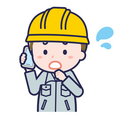 スマートフォンを使う「工事作業員」の男性