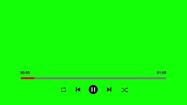 Green screen multimedia player interface on green screen. One minutes audio player with tracking bar for content Video 4K