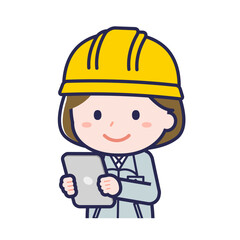 タブレットを使う「工事作業員」の女性