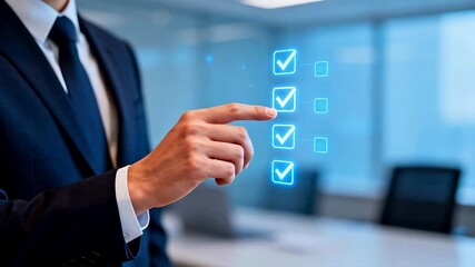 Businessman interacting with digital checklist
