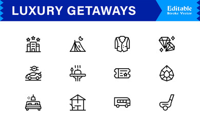 Luxury Travel and Holiday Essentials – Professional Line Icon Collection Featuring Modern, Minimal, and Editable Vector Symbols for Premium Getaway Themes