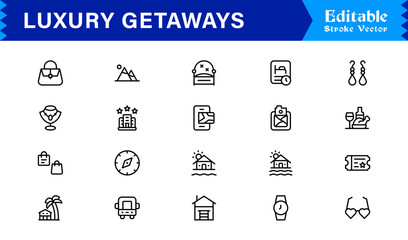 Luxury Travel and Holiday Essentials – Professional Line Icon Collection Featuring Modern, Minimal, and Editable Vector Symbols for Premium Getaway Themes