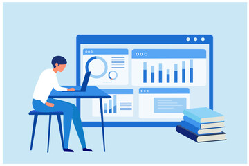 Man studying online courses  Online course and webinar. online education and studying, online lesson vector illustration
