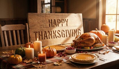 Happy thanksgiving, still life with candles. AI