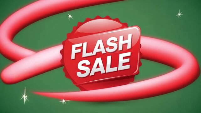 Exciting flash sale announcement with vibrant red ribbon and sparkling accents