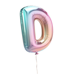 Celebratory colorful foil balloon letter D. fun 3d alphabet character with iridescent gradient perfect for party or event decoration