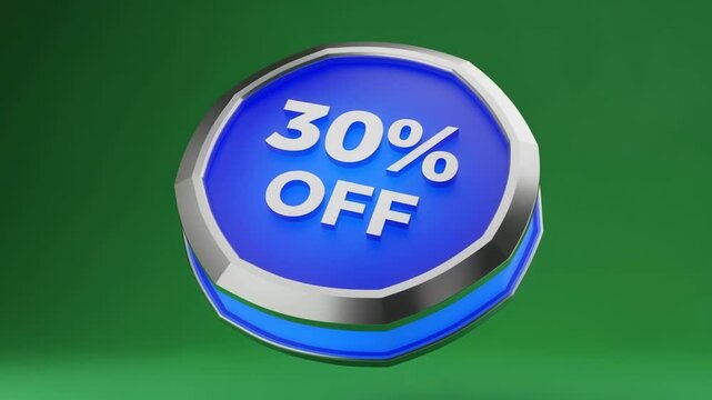 Bold 30% off discount badge with metallic trim on a simple green background