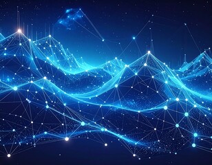 Blue, abstract, digital mountain range with connected dots