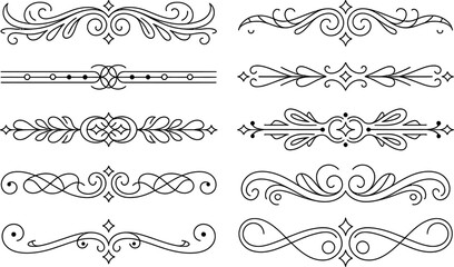 Fototapeta premium Black Decorative Flourish Ornaments and Dividers scroll