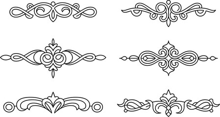 Fototapeta premium Six black ornamental dividers with swirls and floral elements