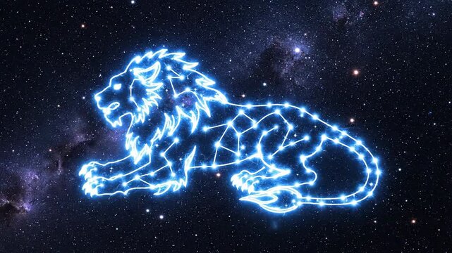 Celestial Constellations of Taurus and Leo Illuminated in Deep Space.