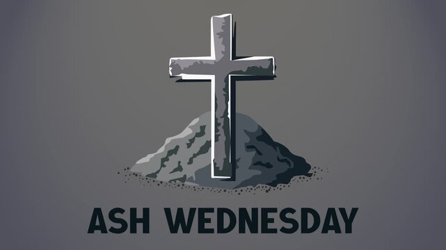 Animated Ash Wednesday Cross Illustration with Ash Pile Christian Lent Symbol